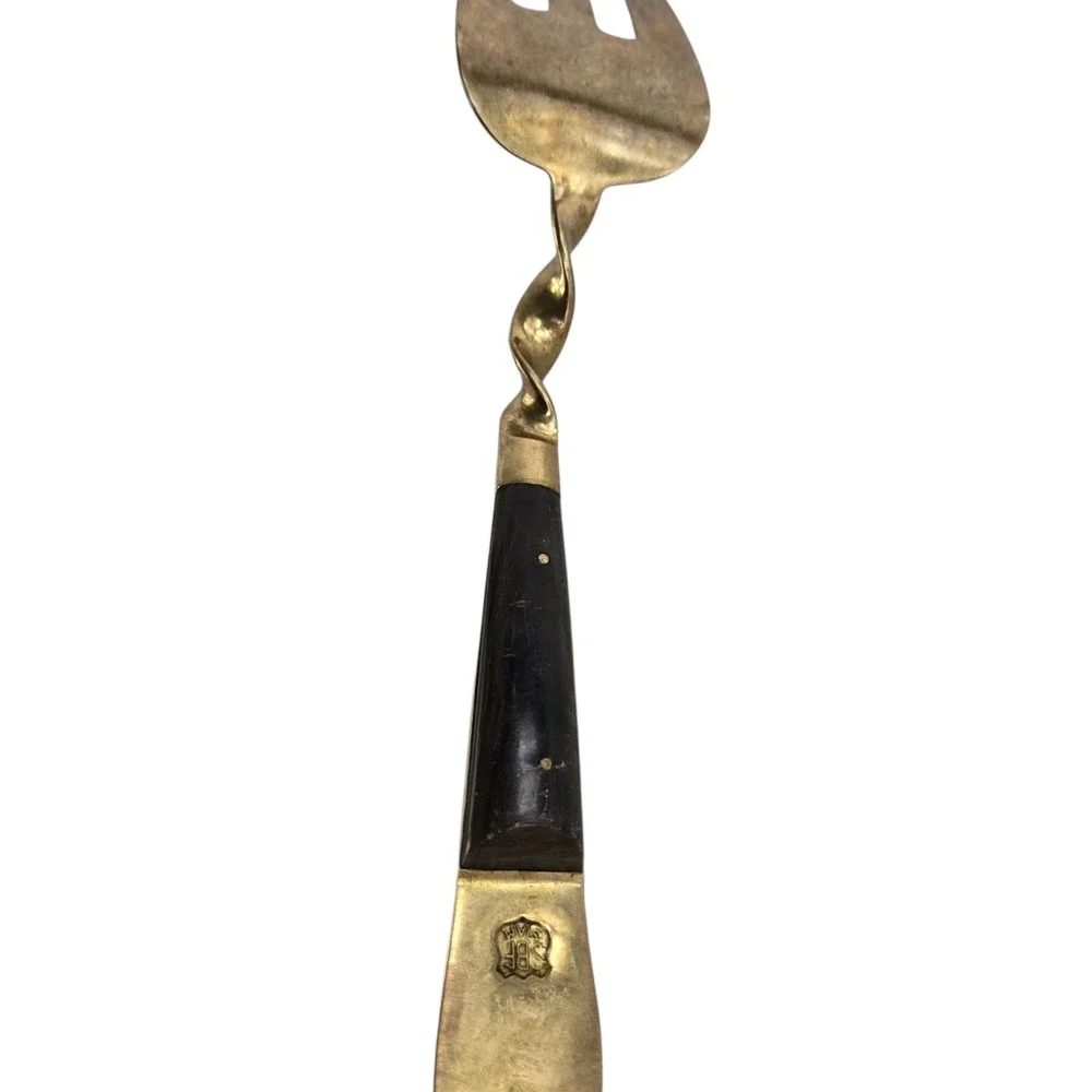 SBF Siam 2 Piece Salad‎ Serving Utensil Set Brass Fork Spoon Horn Handle 11